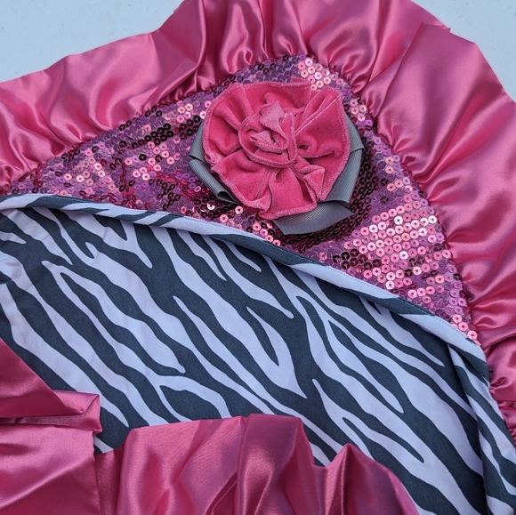 Boutique Peaches 'n Cream knit hooded 🦓 print baby blanket w/satin pink trim - Picture 4 of 11